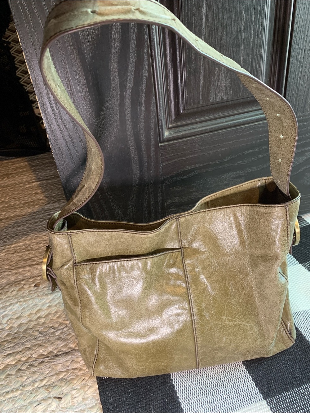 HOBO Render Olive Green Leather Shoulder Bag
